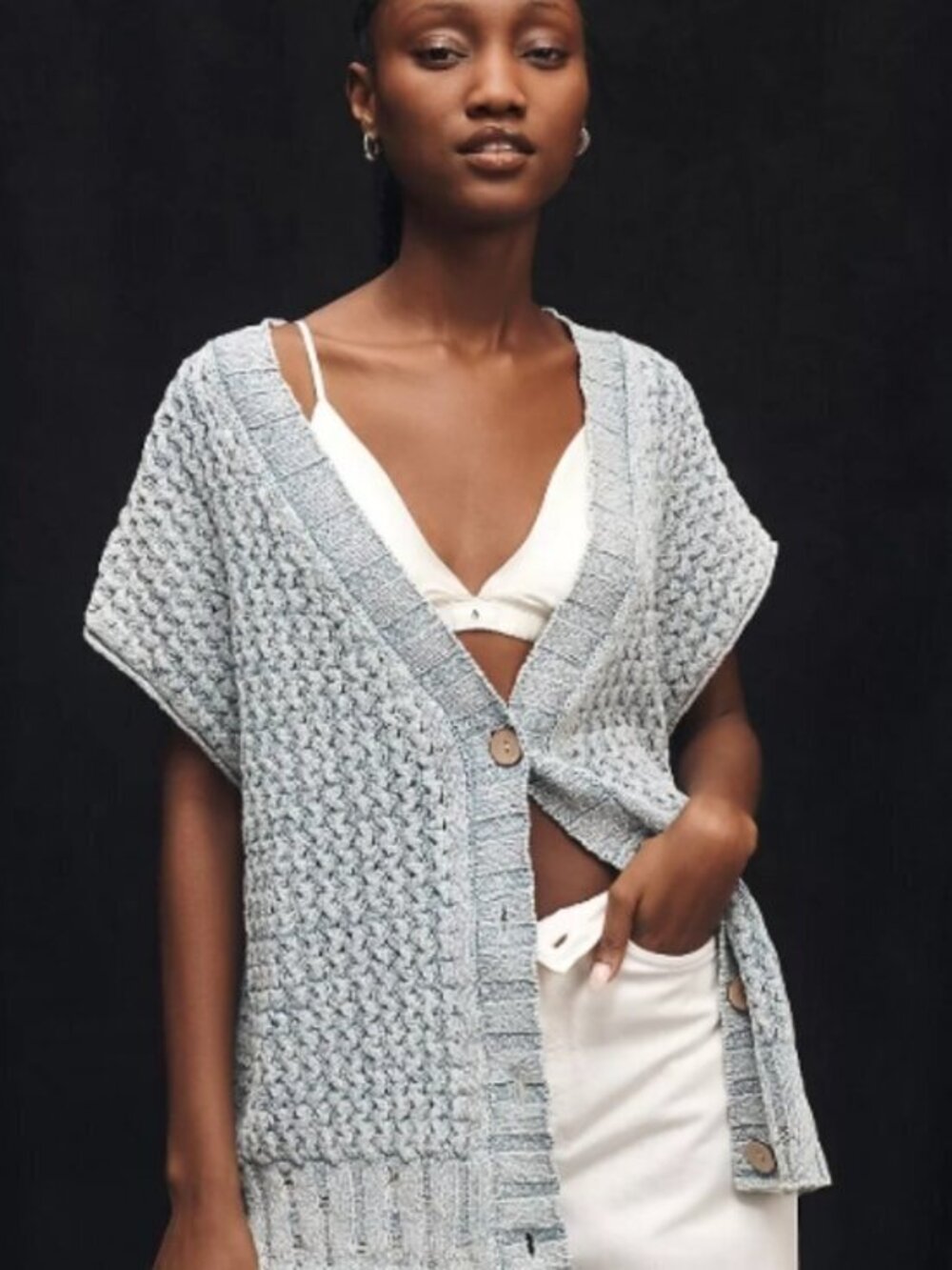 Anthropologie | Pilcro Oversized Distressed Sweater Vest Blue NWT XS